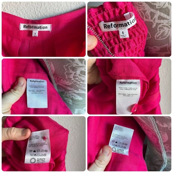 Reformation 2 Pc Set -Vesta Pant and Orzo Linen Smocked Halter Top in Corvette - Picture 7 of 11